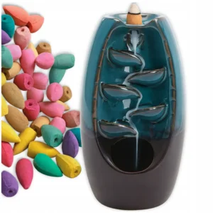 Керамічний аромакомін «Димний водоспад» (синій, глазур) + 60 конусів backflow